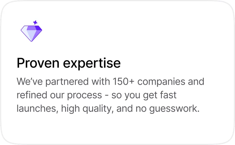 Proven expertise: 150+ companies, refined process, no guesswork